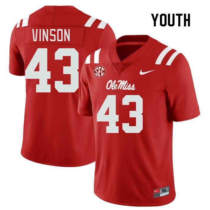 Youth #43 Rayf Vinson Ole Miss Rebels College Football Jerseys Stitched Sale-Red - Click Image to Close